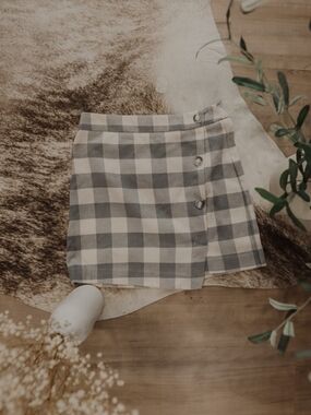 LOFT Gray and Cream Plaid Button-Front Mini Skirt